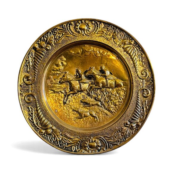 Large Vintage Brass Embossed Fox Hunting Scene - Picture 11 of 12